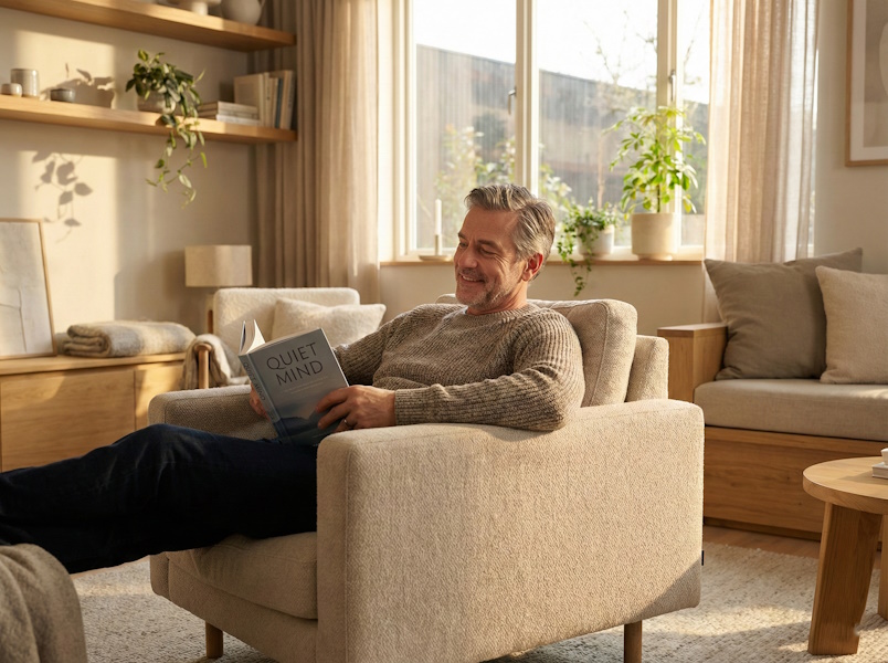 Mężczyzna odpoczywający w fotelu